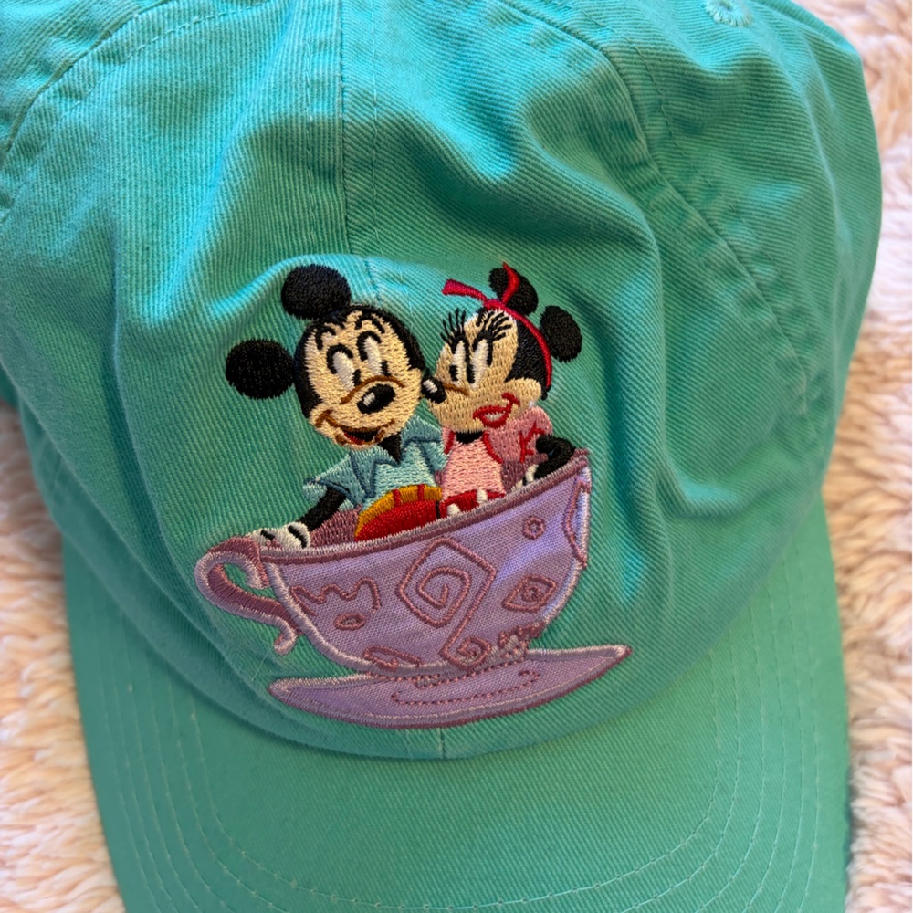 Disney Teal Baseball Cap with Mickey & Minnie Teacup Embroidery